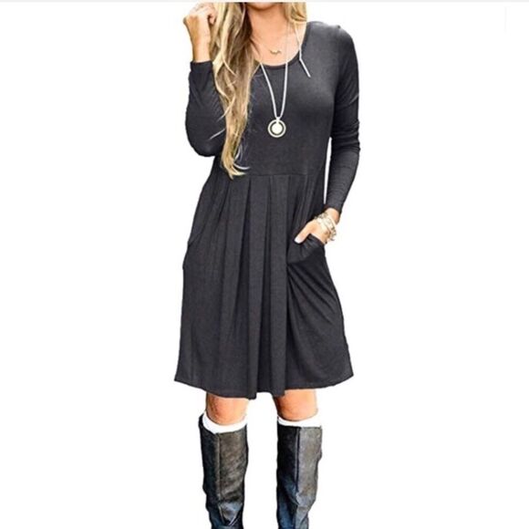 Women’s Grey Soft Pleated Dress with Pockets Fits L/XL - Picture 2 of 6